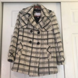 Black and white BCBG winter coat plaid